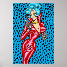 Vana DeVinyl™/Rood Vinyl Jurk/Blauw Poster