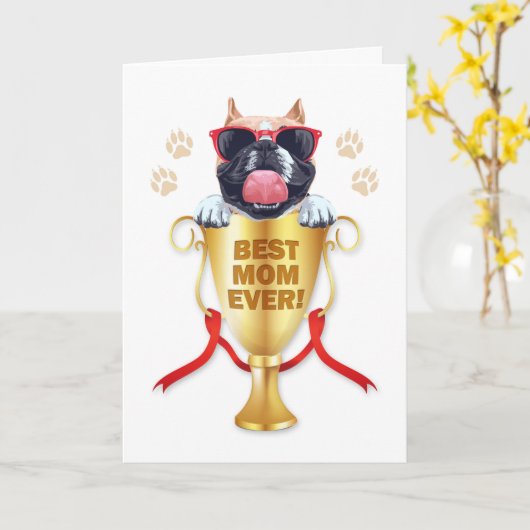 vanaf de Dog Birthday for Best MOM Ever Bulldog Kaart (Gele Bloem)