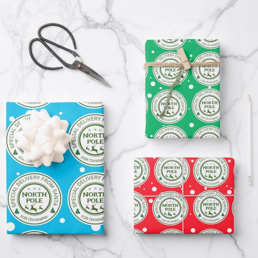 vanaf de noordpool van santa stickers inpakpapier vel (Voorkant)