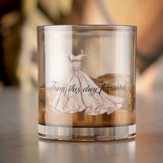 Vanaf deze dag naar voren elegante trouwjurk whisky glas