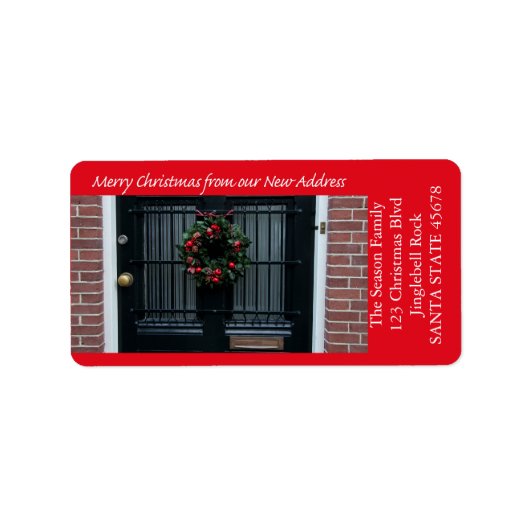 Vanaf ons nieuwe adres kerstmis etiket (Voorkant)