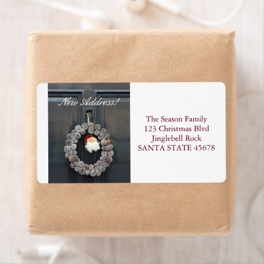 Vanaf ons nieuwe adres kerstmis etiket (Insitu)