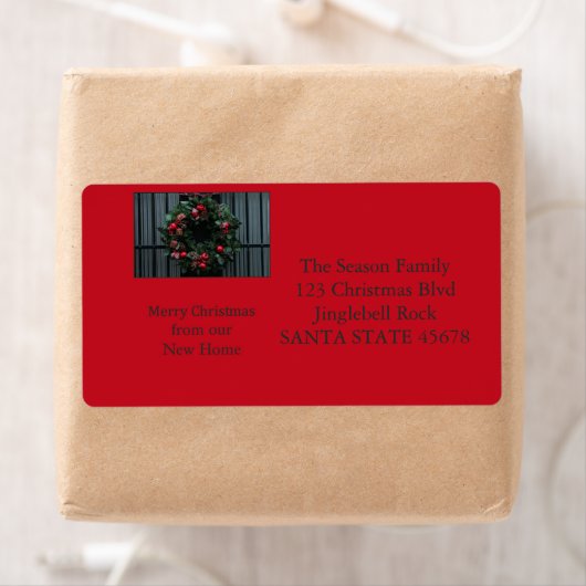 Vanaf ons nieuwe adres kerstmis etiket (Insitu)