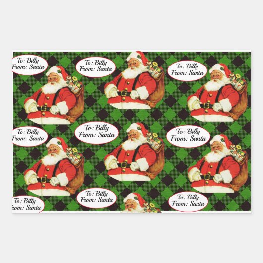 Vanaf Santa Add Child's Name 3 Personal Kerstmis Inpakpapier Vel (Voorkant 3)