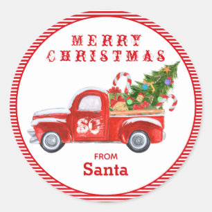 Vanaf Santa  Rode Vrachtwagen Kerstvakantie Ronde Sticker