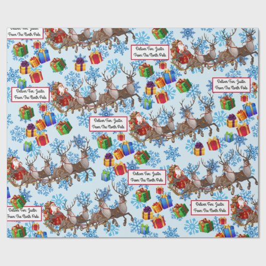 Vanaf Santa Voeg kindernaam rendier sleigh Cadeaupapier (Vlak)