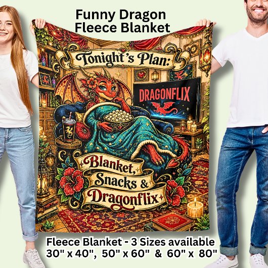 Vanavond Dekensnacks Dragonflix Grappige Rode Draa Fleece Deken