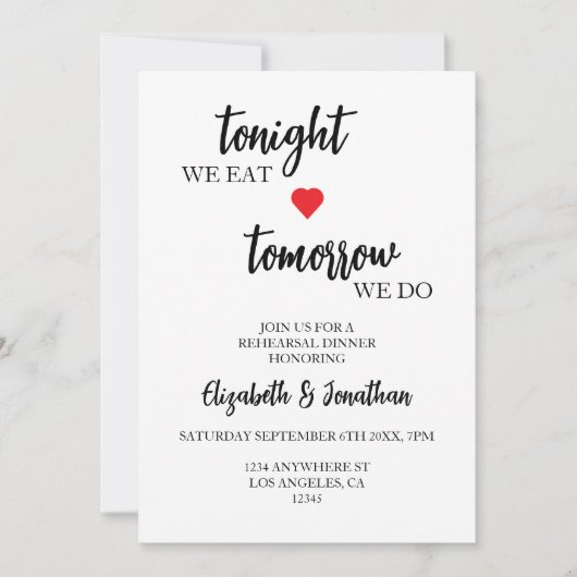 Vanavond eten we, morgen doen we een repetitiedine kaart (Voorkant)