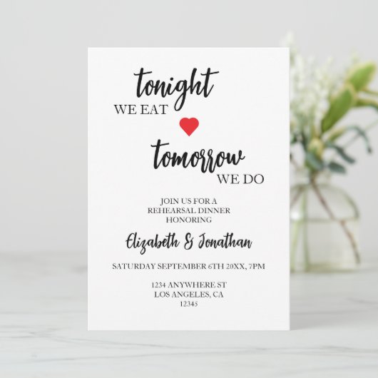 Vanavond eten we, morgen doen we een repetitiedine kaart (Staand voorkant)