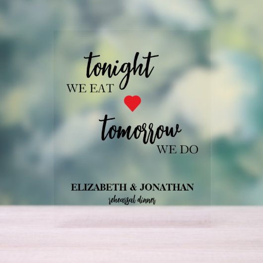 Vanavond Eten We, Morgen Doen We Oefenavond Acryl Bord (Neutraal)