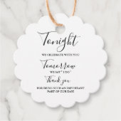 Vanavond vieren we bruiloft repetitie diner teken bedankjes labels (Voorkant)