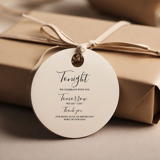 Vanavond vieren we bruiloft repetitie diner teken bedankjes labels