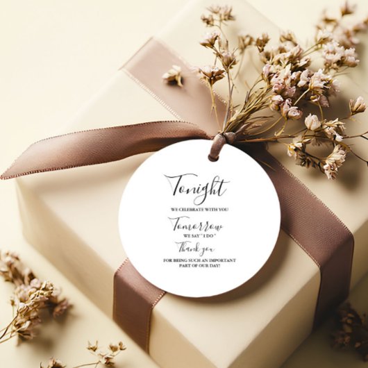 Vanavond vieren we bruiloft repetitie diner teken bedankjes labels