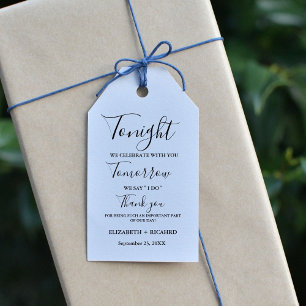 Vanavond vieren we bruiloft repetitie diner teken cadeaulabel
