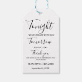 Vanavond vieren we bruiloft repetitie diner teken cadeaulabel (Voorkant)