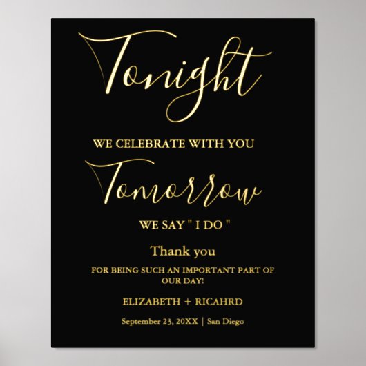 Vanavond vieren we bruiloft repetitie diner teken folie afdrukken (Voorkant)