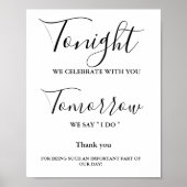 Vanavond vieren we bruiloft repetitie diner teken poster (Voorkant)