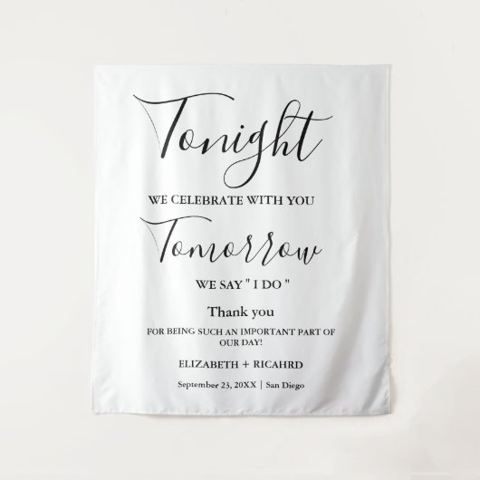 Vanavond vieren we bruiloft repetitie diner teken wandkleed (Voorkant)