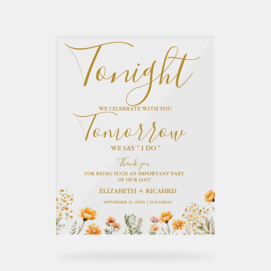 Vanavond vieren we het huwelijksrepetitie diner acryl bord (Voorkant)