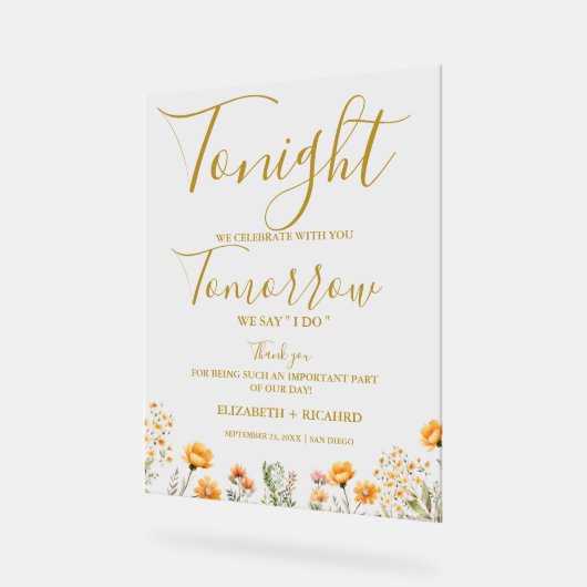 Vanavond vieren we het huwelijksrepetitie diner acryl bord (Hoek)