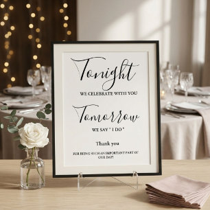 Vanavond vieren we het proefhuwelijksdiner bord poster