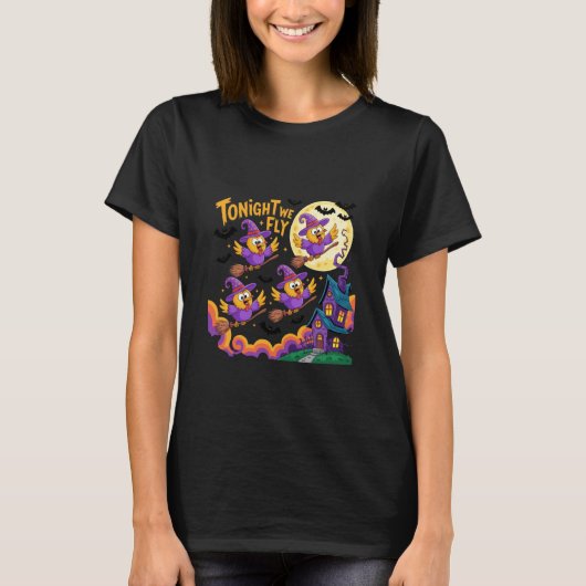Vanavond Vliegen Heks Kip Halloween T-shirt (Voorkant)