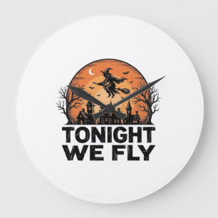 Vanavond Vliegen Vintage Heks Halloween Shirt Ontw Grote Klok