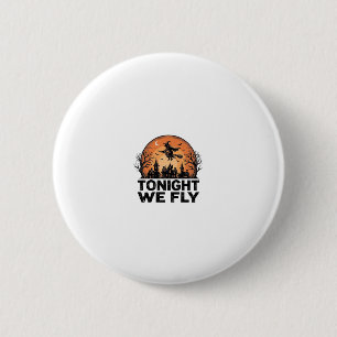 Vanavond Vliegen Vintage Heks Halloween Shirt Ontw Ronde Button 5,7 Cm