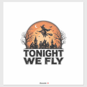Vanavond Vliegen Vintage Heks Halloween Shirt Ontw Sticker