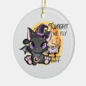 Vanavond vliegen we - Black Witch Cat Keramisch Ornament (Links)