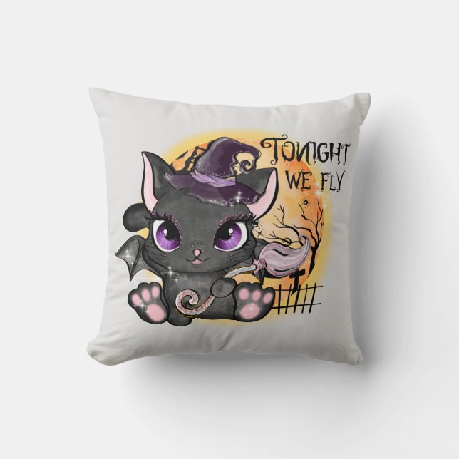 Vanavond vliegen we - Black Witch Cat Kussen (Voorkant)