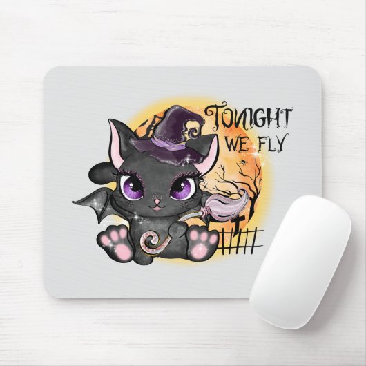 Vanavond vliegen we - Black Witch Cat Muismat (Met muis)
