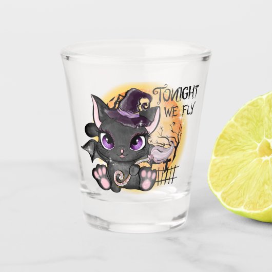 Vanavond vliegen we - Black Witch Cat Shot Glas (Voorkant)
