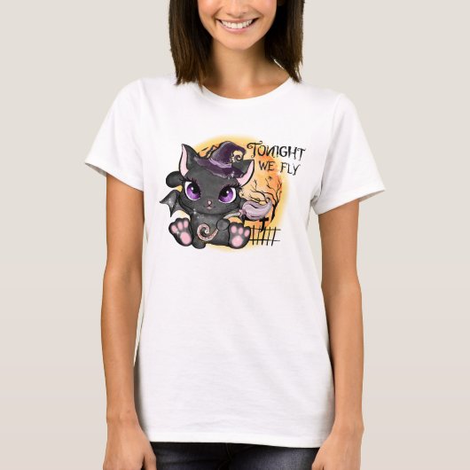 Vanavond vliegen we - Black Witch Cat T-shirt (Voorkant)