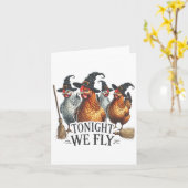 Vanavond vliegen we grappige heksenkip Halloween K Kaart (Gele Bloem)