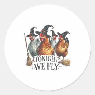 Vanavond vliegen we grappige heksenkip Halloween K Ronde Sticker