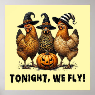 Vanavond vliegen we grappige kip Halloween Poster