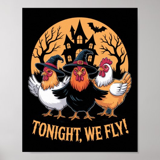 Vanavond vliegen we grappige kippenheksen Hallowee Poster (Voorkant)