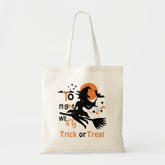 Vanavond vliegen we Halloween heks op een bezem Tote Bag (Voorkant)