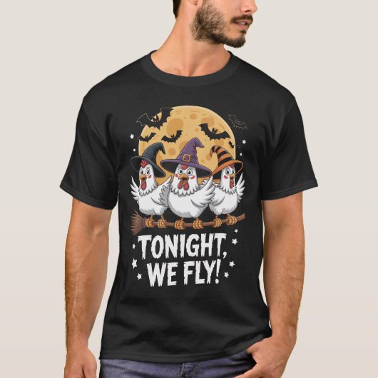 Vanavond Vliegen we Halloween Kip T-shirt (Voorkant)