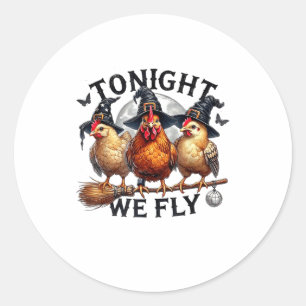 Vanavond Vliegen We - Kip Heksen Hoed En Bezem Ronde Sticker