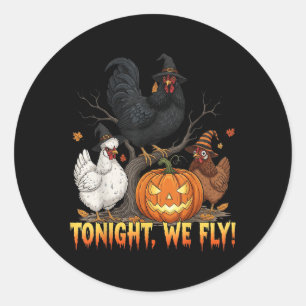 Vanavond vliegen we met Chicken Witch Funny Poultr Ronde Sticker