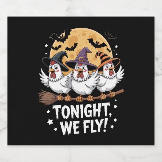 Vanavond vliegen we met Halloween kip Sparkling Wijnetiket (Enkel label)