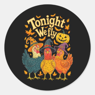 Vanavond vliegen we naar Funny Chicken Spooky Seas Ronde Sticker