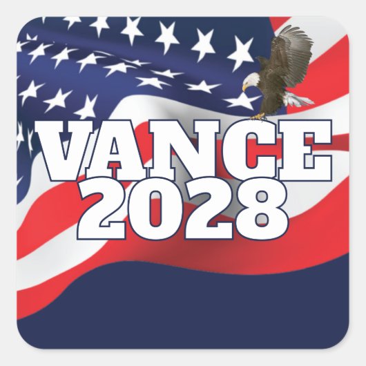 Vance 2028 Text With Flag and Bald Eagle Vierkante Sticker (Voorkant)