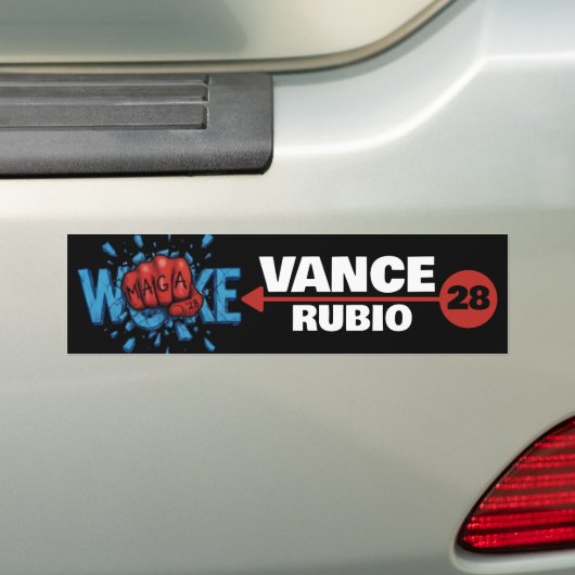 VANCE RUBIO 2028 | RED MAGA FIST PUNCHES WOKE BUMPERSTICKER (Op auto)