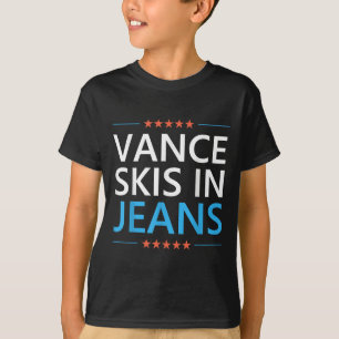 Vance ski's in jeans grappig skiën en Vance ski qu T-shirt