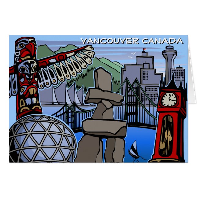 Vancouver BC Souvenir Kaarten Totem Pole Art Kaart (Voorkant Horizontaal)