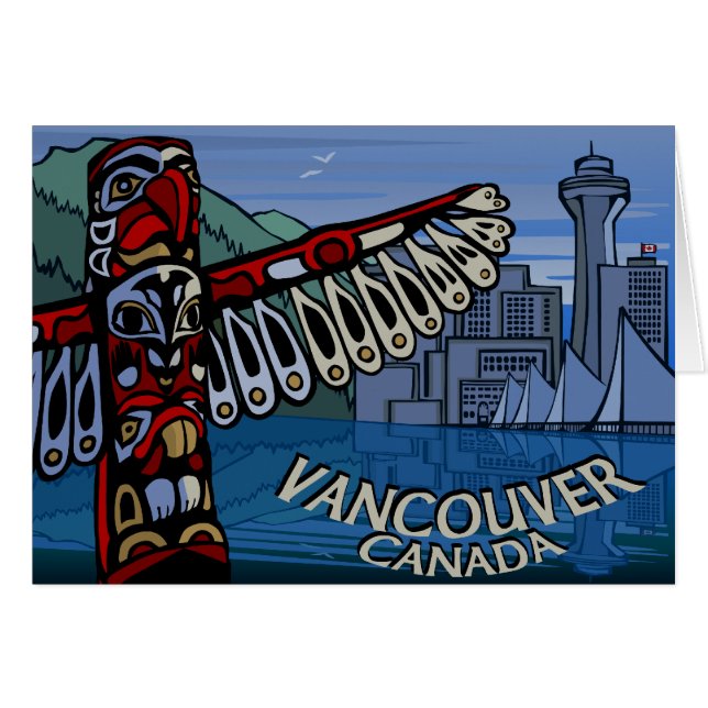 Vancouver BC Souvenir Kaarten Totem Pole Art Kaart (Voorkant Horizontaal)