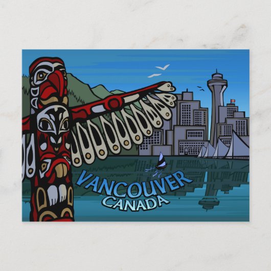 Vancouver Briefkaarten Totem Pole & Landmarks Card (Voorkant)